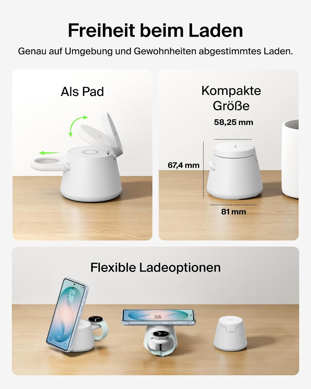 Belkin UltraCharge 3-in-1 Induktive Ladestation mit Qi2, 25W – Weiss | Qi2.2-zertifiziert, Kabellose