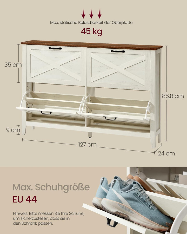 VASAGLE LIRY Kollektion - Schuhschrank 4 Klappen, Schuhkipper, freistehendes schmales Schuhregal, fü