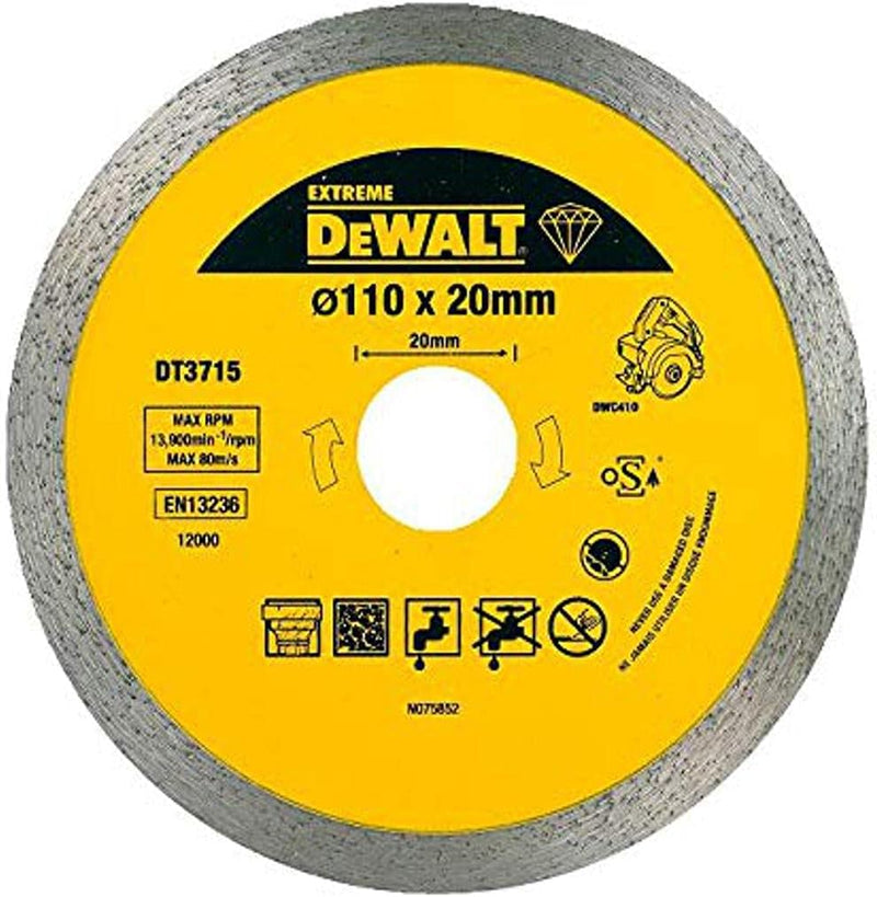 Dewalt Extreme Diamant-Trennscheibe DT3715 (für Fliesensäge DWC410, 110mm Durchmesser, für Nass- und