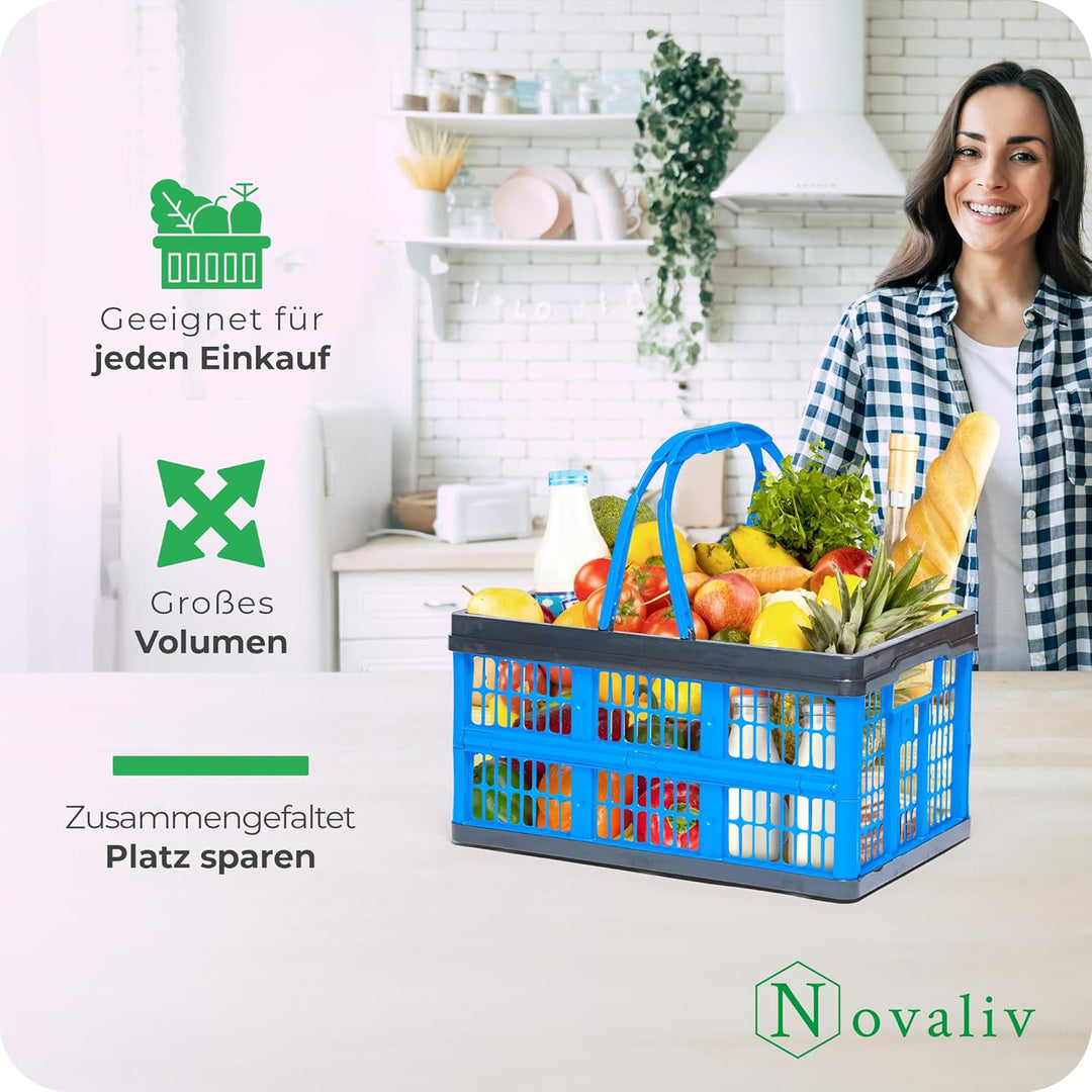 Novaliv Klappbox Blau 10er Set - 16L Faltkorb mit Henkeln - Vielseitiger Einkaufskorb - Praktische A