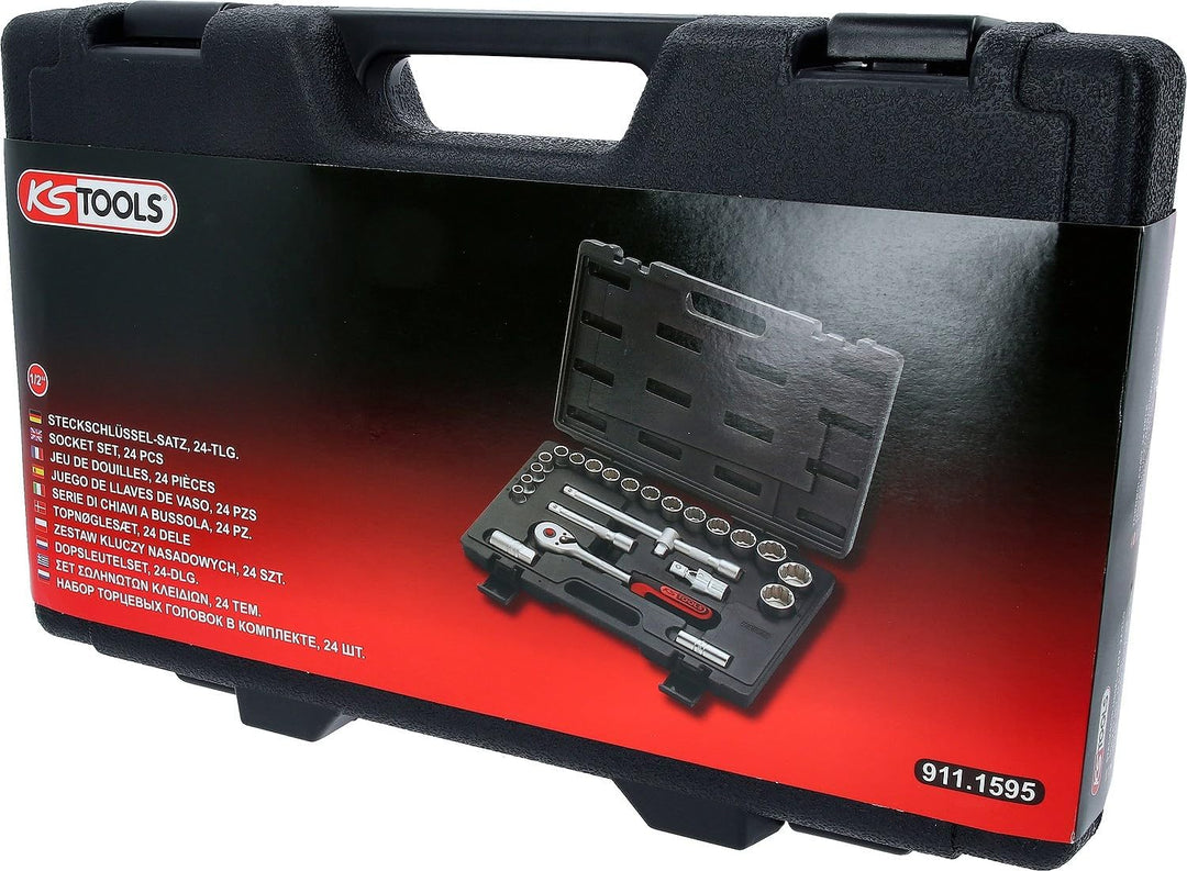KS Tools 911.1595 1/2 Zoll 12-Kant Steckschlüssel-Satz | inklusive Umschaltknarre, 45-Zahn | matt sa