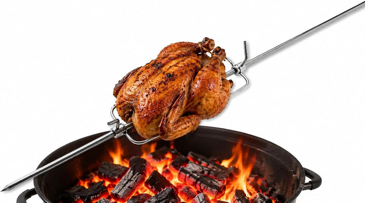 Rotisserie Set 75cm aus Europäischem Edelstahl, Grillspiess, Drehspiess