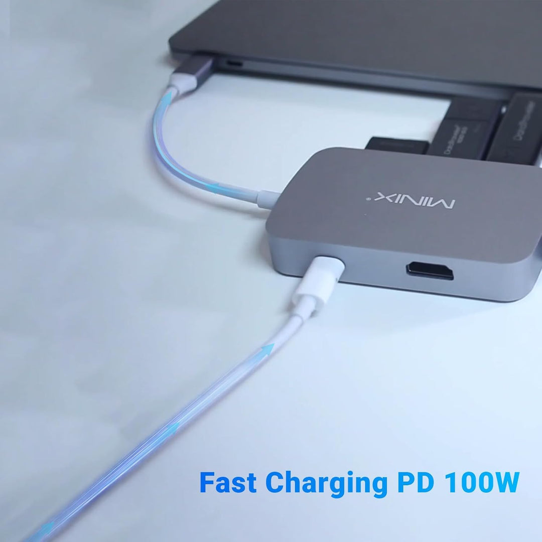 MINIX USB C Adapter, 7 in 1 USB C Hub Muliport Adapter 4K HDMI, Gigabit Ethernet, 2 USB 3.0, 100W PD