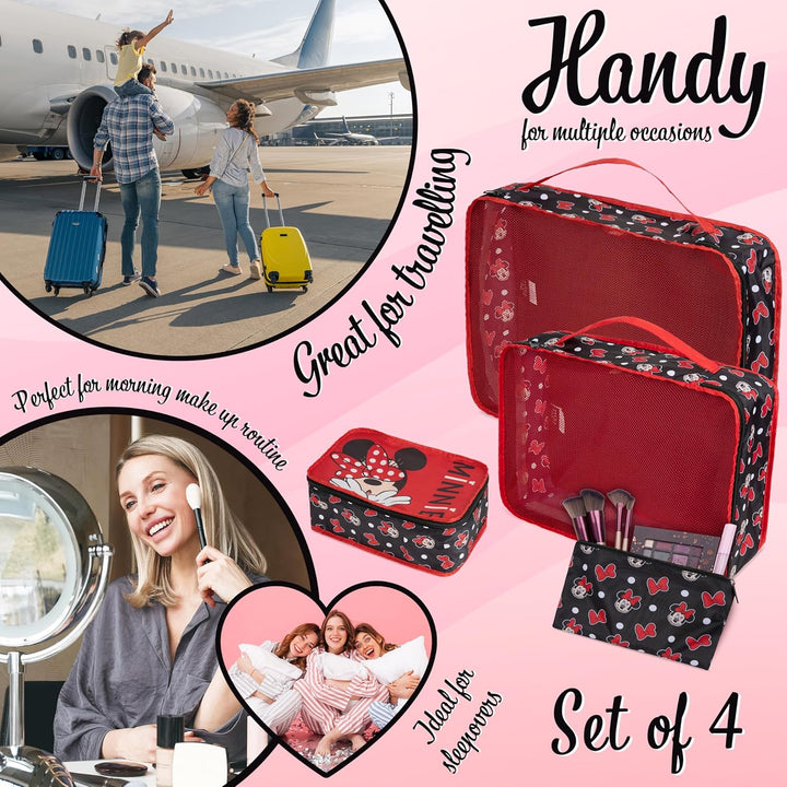 Disney Travel Organizer Taschen 4er-Set mit 3 Packing Cubes & 1 Kosmetiktasche Blau - Reise Zubehör