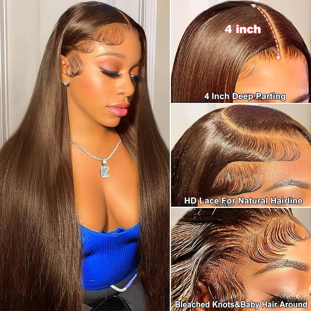 Echthaar Perücke 13x4 Lace Front Wig Human Hair Chocolate Brown Perücke Damen Straight human hair Wi