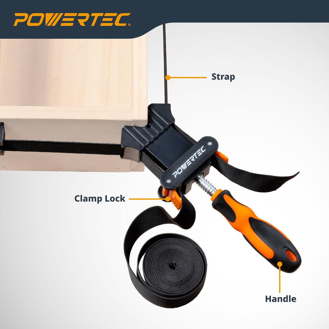 POWERTEC 71101 Deluxe Schnellspann-Gurtklemme | Holzbearbeitungsrahmen Spannbandhalter, schwarz 4 m