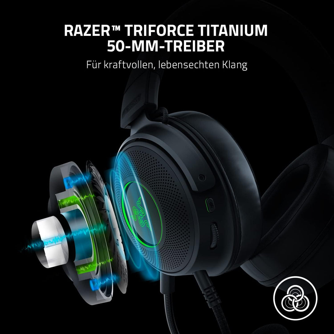 Razer Kraken V3 - Kabelgebundenes USB Gaming Headset Chroma RGB (Triforce 50mm Treiber, THX Spatial