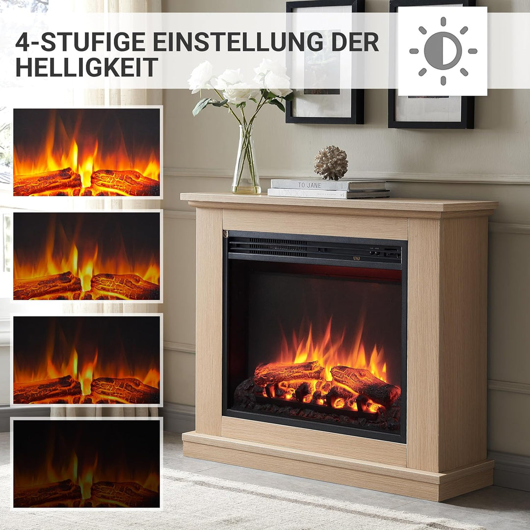 BALDERIA Phanos Elektrokamin - Elektrischer Standkamin mit Heizung 1000/2000 W, realistischer 3D-Fla
