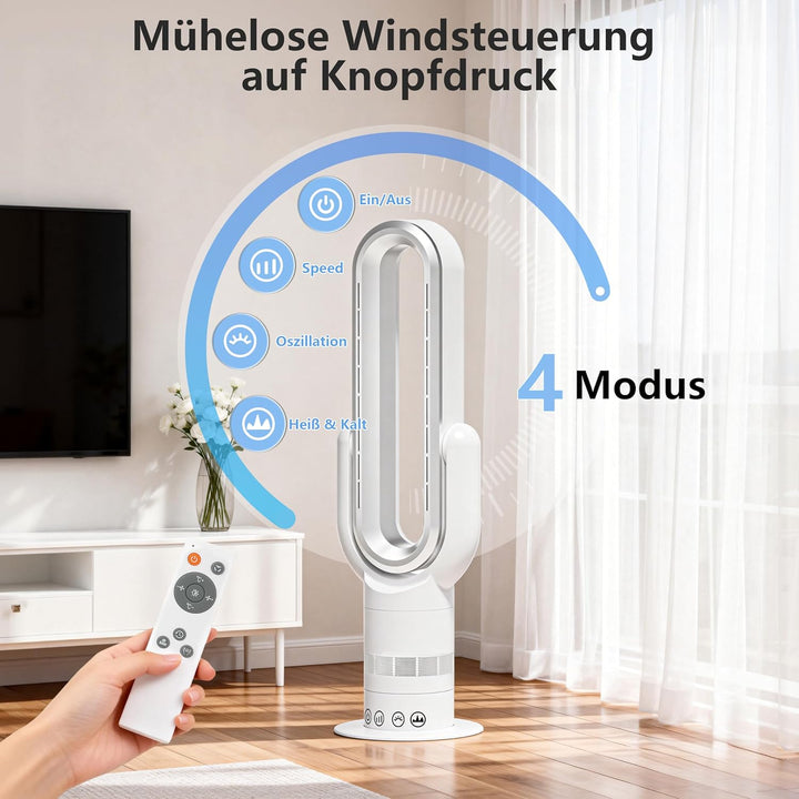 QG830 Bladeless Turmventilator, 2-in-1 Heizgerät & Kühlventilator, 10 Kühl- & 3 Heizstufen, Fernbedi