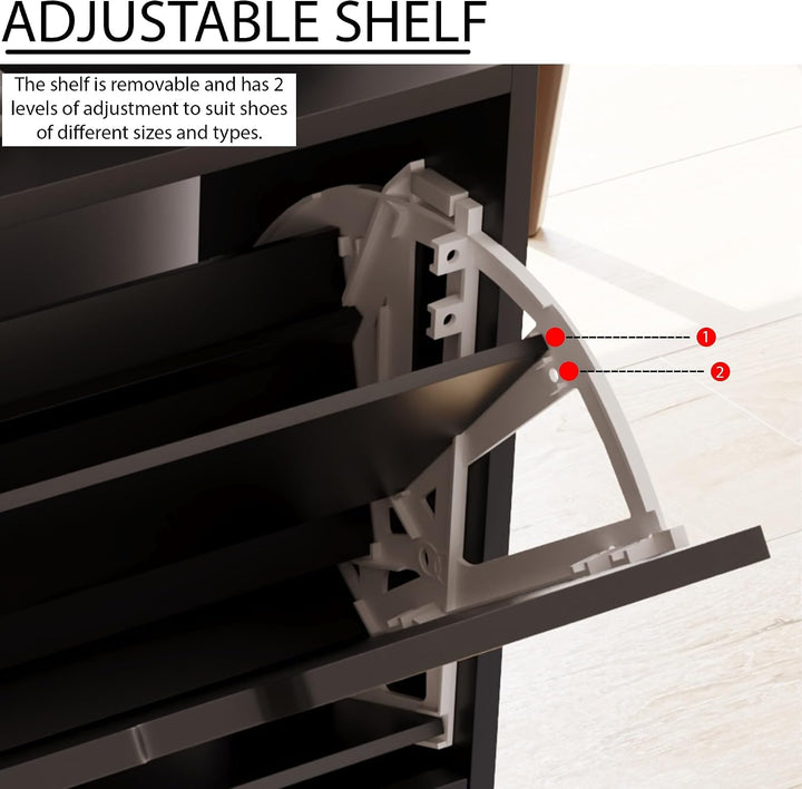 Vida Designs Schuhschrank mit 2 Schubladen, platzsparender Schuhschrank mit 2 Klappschubladen, für F