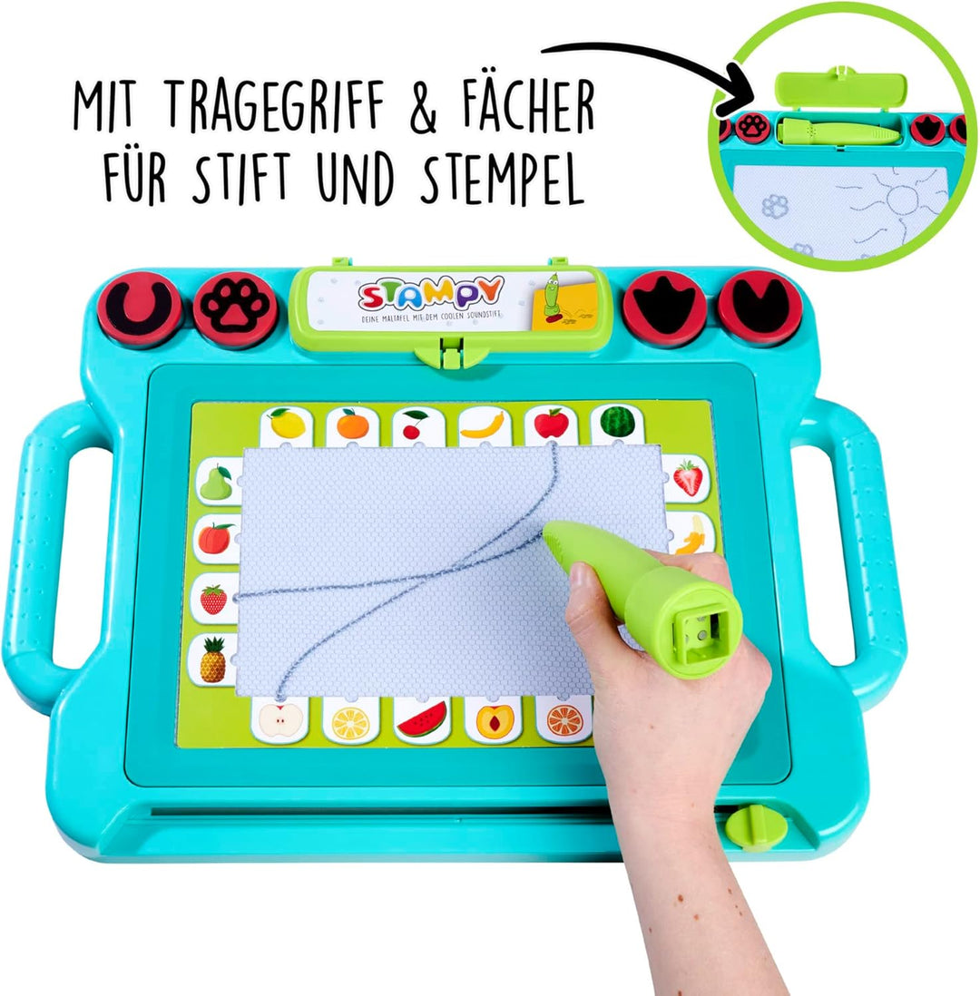 Simba 106334629 - Stampy Maltafel für Kinder, 41x29cm, magnetische Zaubertafel mit Sound-Stift, 4 Ti