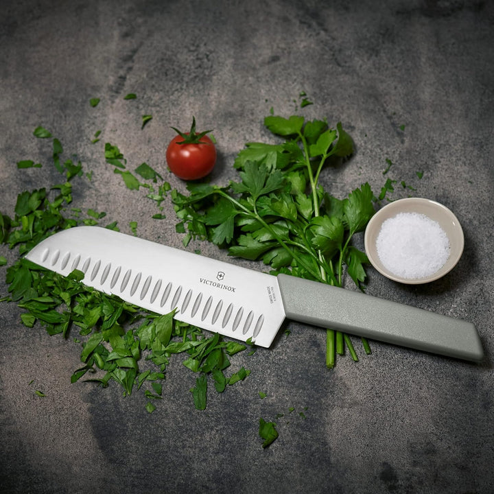 Swiss Modern Santokumesser, Kullenschliff, 17cm, olive, Blister, Olivegrün