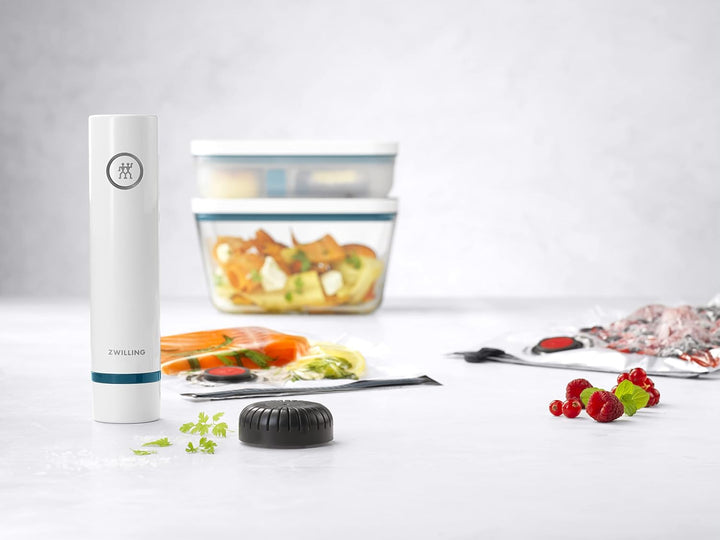 ZWILLING Fresh & Save Vakuum Starterset, Glas, 8-teilig, inkl. Dose, Pumpe und Beutel, La Mer Glas S