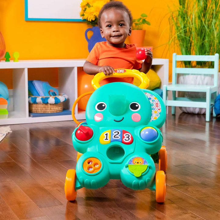 Bright Starts, Stroll 'n Roll 2 - in - 1 Ballspielwagen - Elefant mit Lichtern und Musik, Unisex, 6