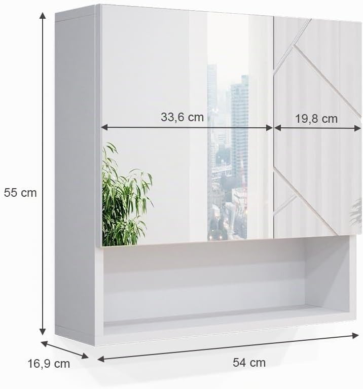 Vicco Bad Spiegelschrank Irma, Weiss Hochglanz, 54 x 55 cm
