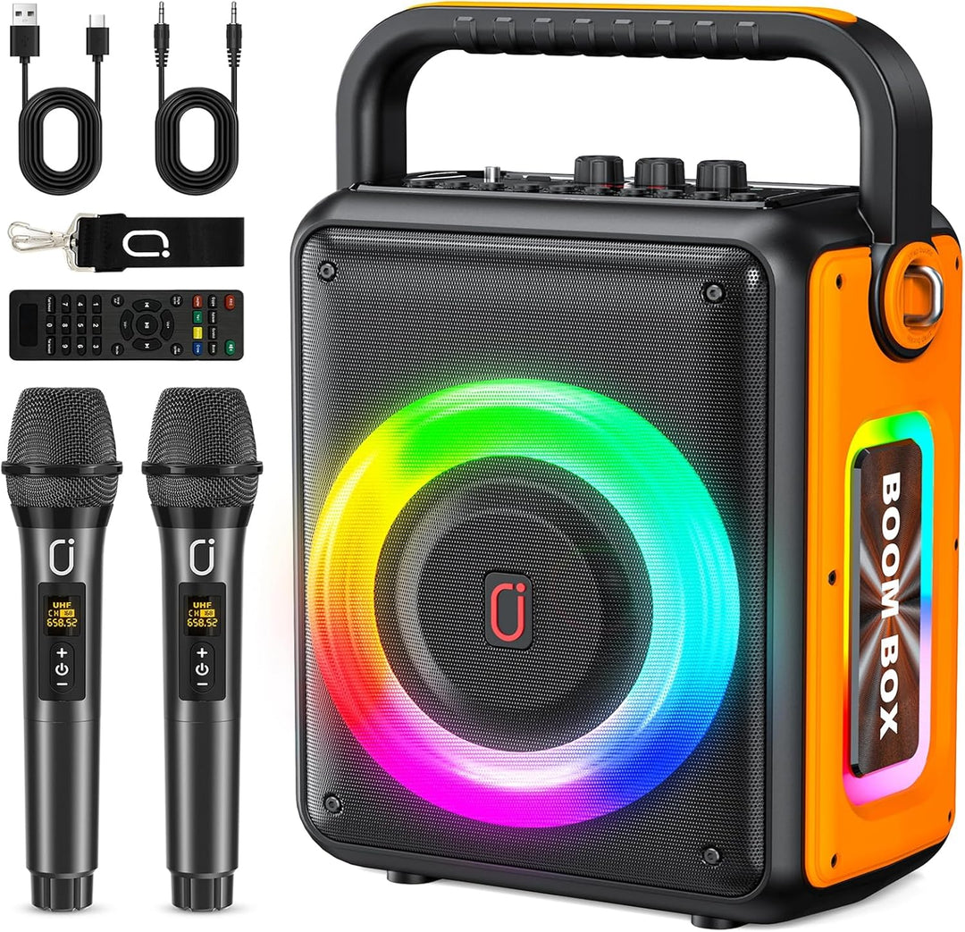 HWWR Karaoke-Maschine mit 2 Mikrofonen, tragbarer Bluetooth-Lautsprecher, PA-System für Erwachsene u