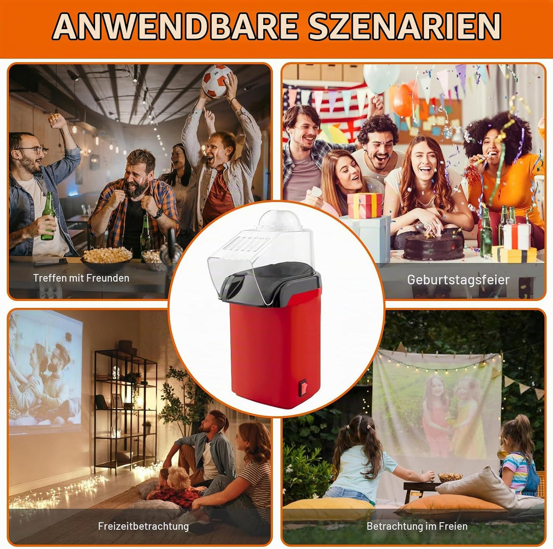 Heissluft Popcornmaschine, 1200W Mini Heissluft Popcorn Maker Ohne Öl Fett, 3 Min Schnellstart, One-