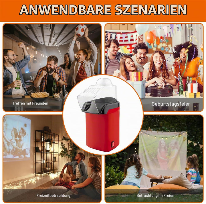 Heissluft Popcornmaschine, 1200W Mini Heissluft Popcorn Maker Ohne Öl Fett, 3 Min Schnellstart, One-