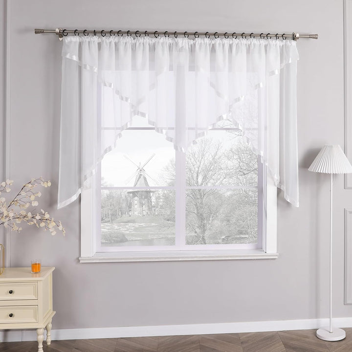 HongYa Kuvertstore transparenter Voile Gardine mit Satinbänder Kräuselband Vorhang H/B 120/450 cm We