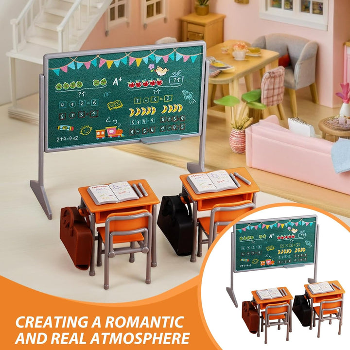 TOYANDONA 1 Set Miniatur-Klassenzimmer-Spielset inklusive Schulstuhl, Schreibtisch, Tafel, Buch, Sch