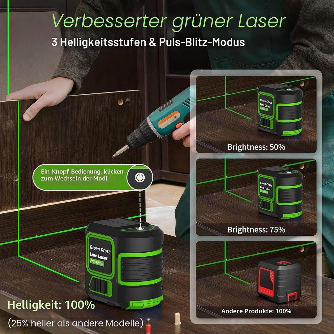 Kreuzlinienlaser mit Stativ, 360 Grad Laser Level, Laser Wasserwaage, Helligkeit einstellbar/IP54 Wa