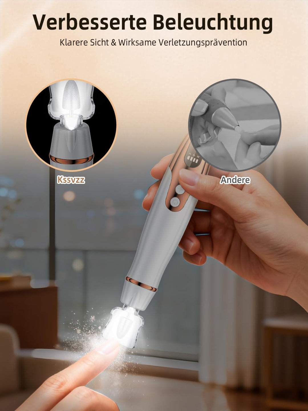 Nagelfräser Kabellos - 11 in 1 Tragbar Maniküre Set mit 10 Geschwindigkeiten und LED Licht, Pediküre