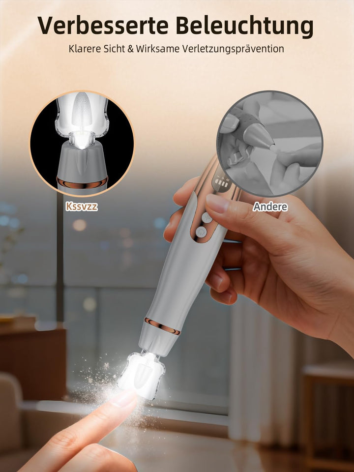 Nagelfräser Kabellos - 11 in 1 Tragbar Maniküre Set mit 10 Geschwindigkeiten und LED Licht, Pediküre