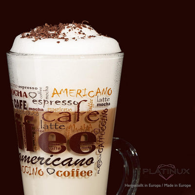 PLATINUX Kaffeegläser mit Motiv max. 280ml Set 6-Teilig aus Glas Latte Macchiato Gläser mit Griff Ca
