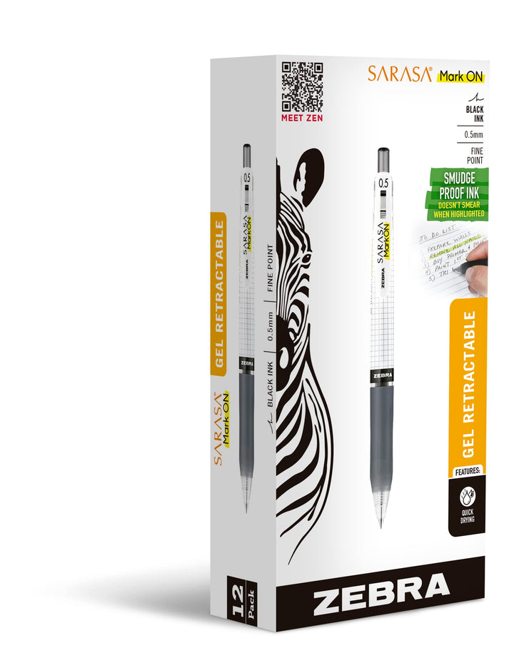 Zebra Pen Sarasa Mark ON Gel-Druckstift, feine Spitze, 0,5 mm, schwarze Tinte, 12 St ck
