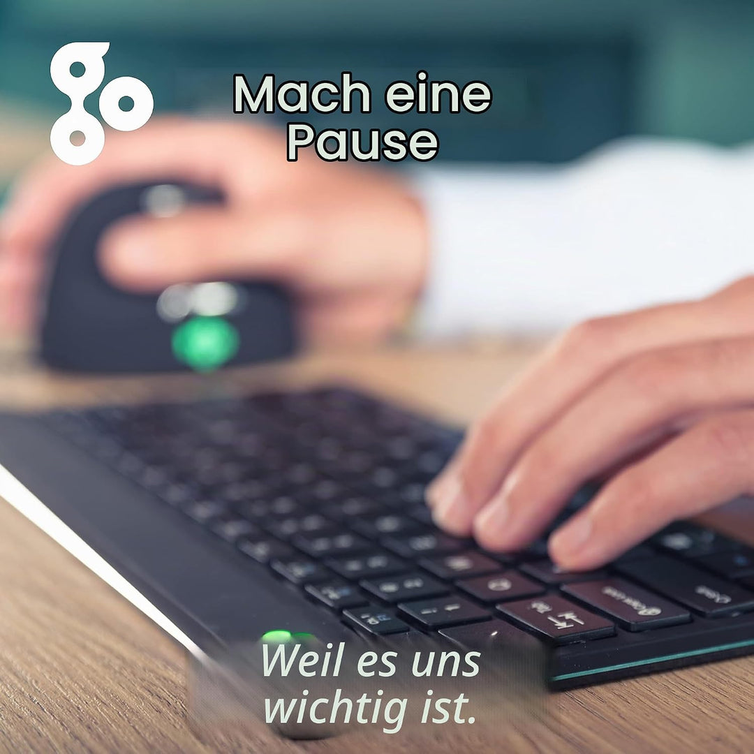 R-Go Tools Break Tastatur, Deutsches QWERTZ Layout, Mini Tastatur ohne nummernblock, Mit Pausenanzei