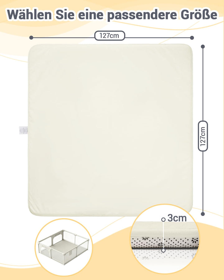 Dicke Spielmatte Baby 127×127×3cm,Beige Teppich für Kinderzimmer,Rutschfester Unterseite,Schaumfüllu