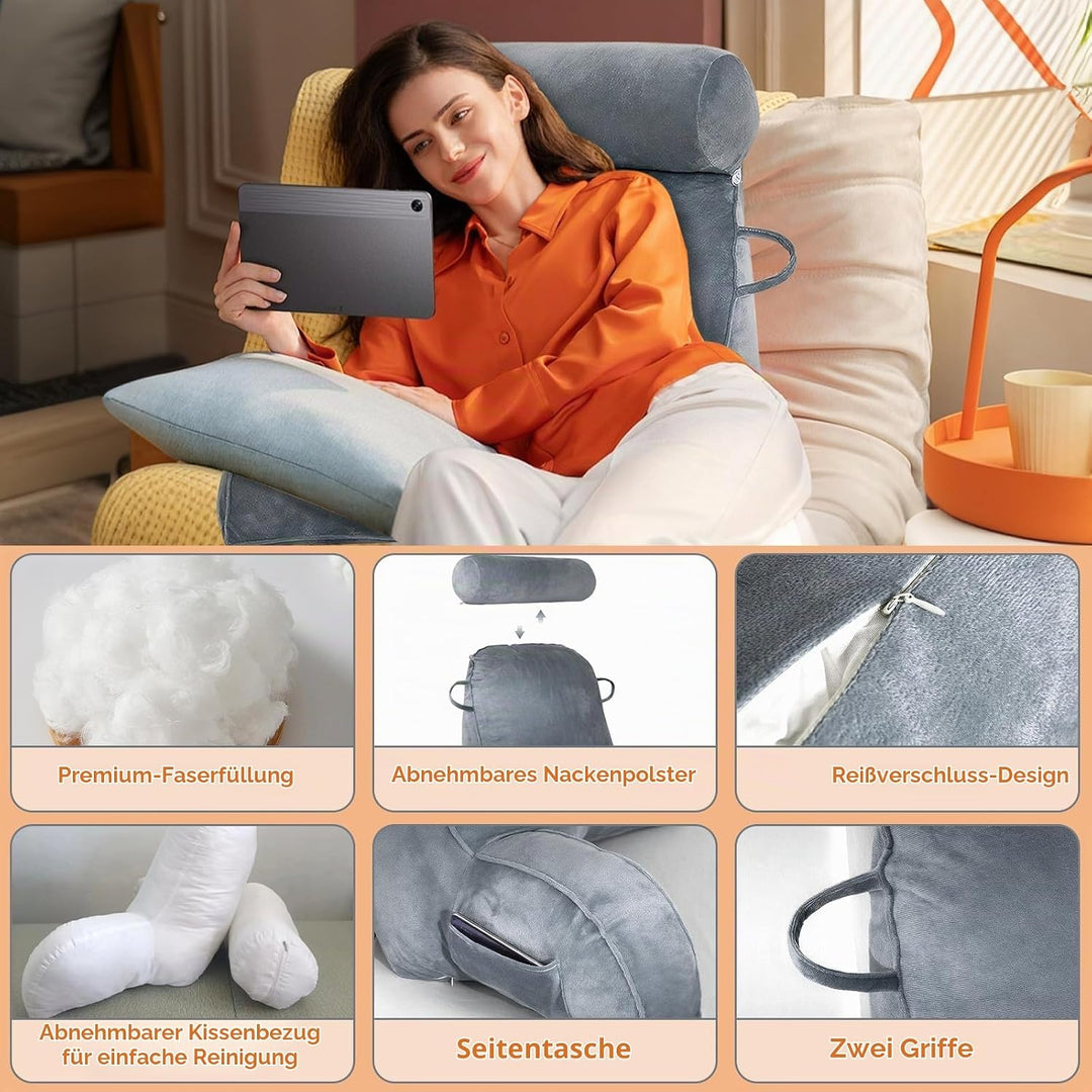 MINGPINHUIUS XL Lesekissen für Bett und Sofa mit Abnehmbarer Nackenrolle, Ideal Erwachsenen Rückenki