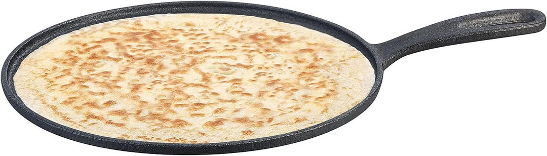 Rosenstein &amp; Söhne Crepepfanne: Gusseiserne Crêpe-Pfanne für Grill und Herd mit Teigverteiler, Ø 28