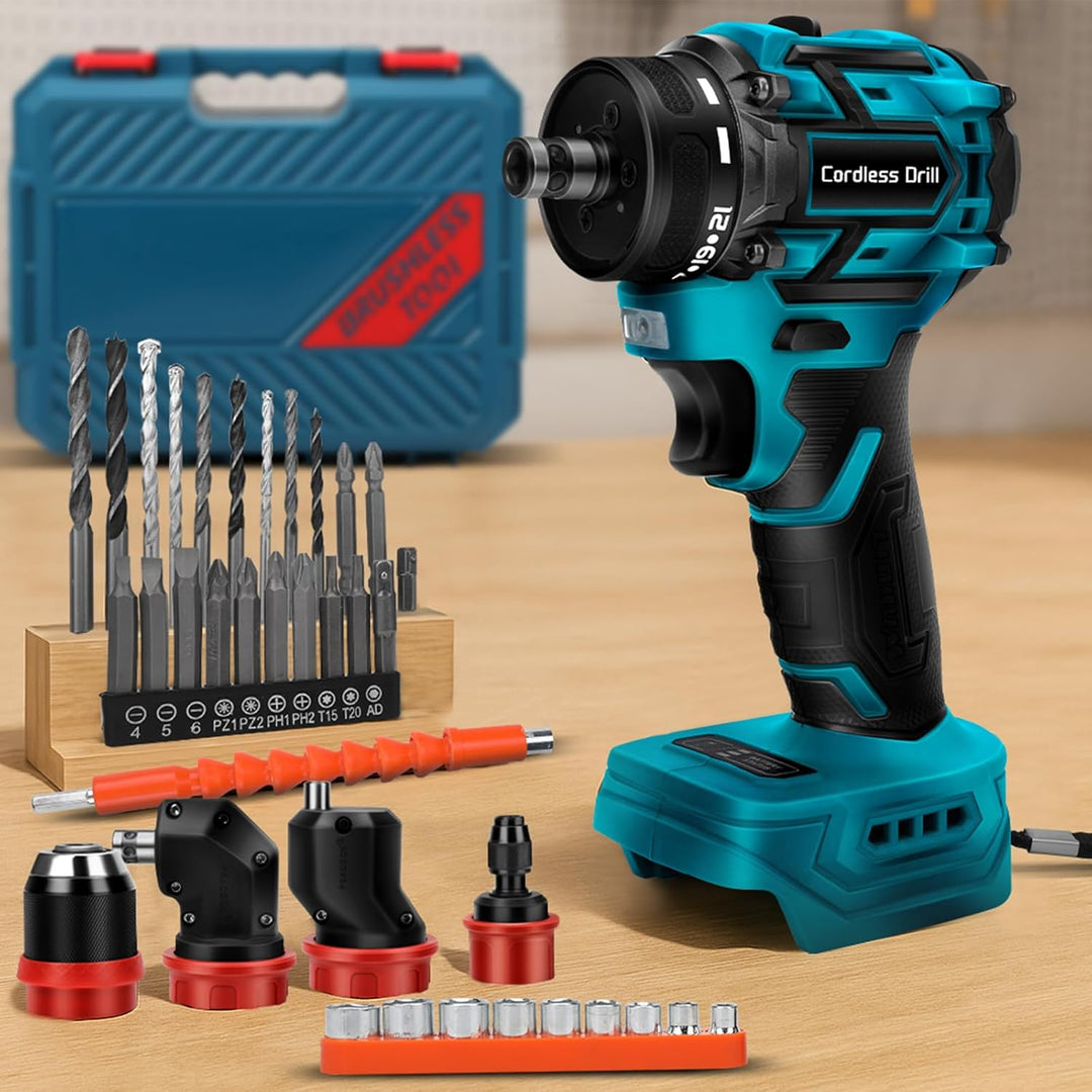 Akku Bohrschrauber Set kompatibel mit Makita 18 V, mit 4 austauschbaren Bohrfuttern Kompaktes, viels