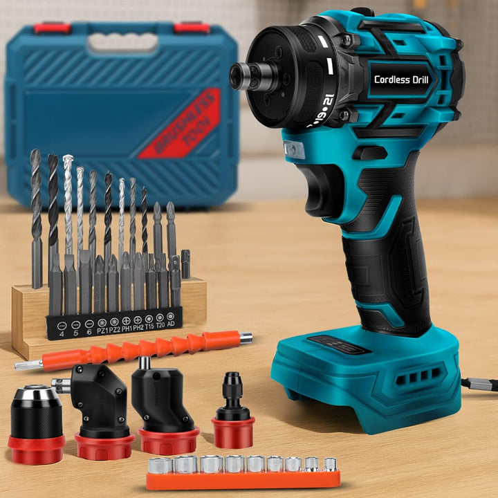Akku Bohrschrauber Set kompatibel mit Makita 18 V, mit 4 austauschbaren Bohrfuttern Kompaktes, viels