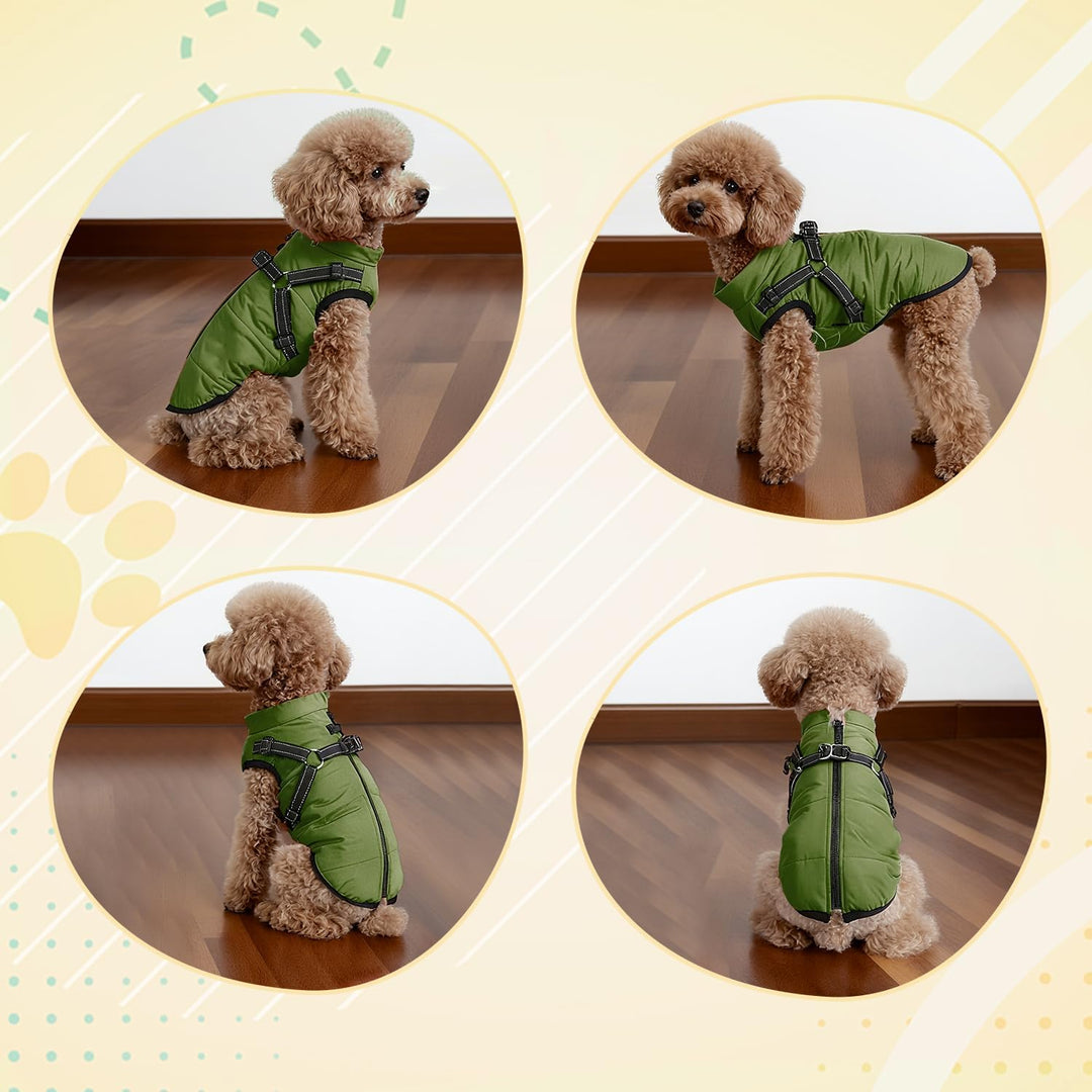 Hundemantel Wasserdicht mit Geschirr, Winterwarme Fleece-Jacke für Mittelgrosse und Grosse Hunde, Re