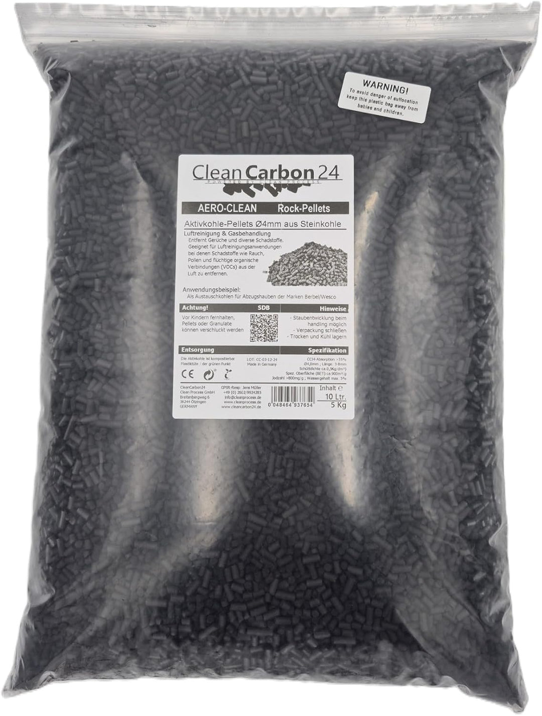 5 Liter Aktivkohle Pellets Ø4mm, aus Steinkohle zur Luftreinigung (AERO-CLEAN Rock-Pellets) [Energie