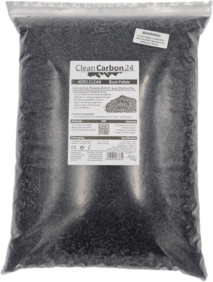 5 Liter Aktivkohle Pellets Ø4mm, aus Steinkohle zur Luftreinigung (AERO-CLEAN Rock-Pellets) [Energie