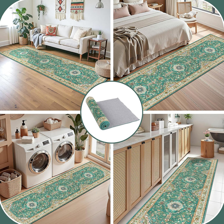 Enyhom Teppich Läufer Flur 60 x 240 cm, rutschfest Washchbar Küchenteppich Modern Weich Kurzflor Blu