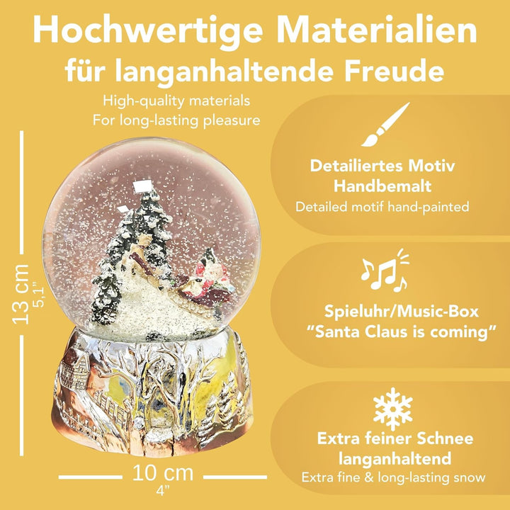 Schneekugel Weihnachtsmann rot Geschenkeliste auf Sockel nostalgische Schneelandschaft Weihnachten W