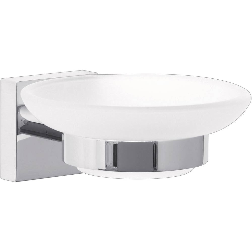 tesa EKKRO Seifenschale mit Wandhalterung, satiniertem Glas und verchromtem Edelstahl - zur Wandbefe