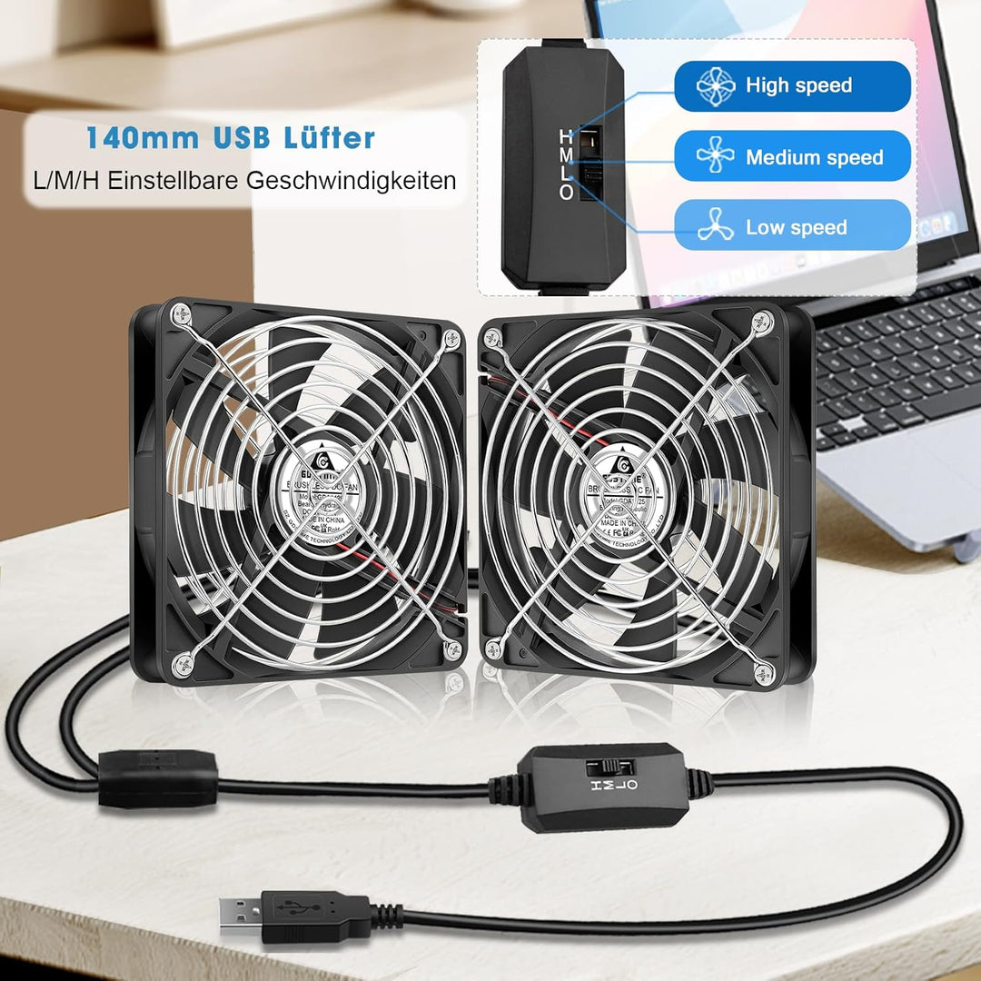 GDSTIME 2 Stück 140mm x 25mm USB Lüfter 140mm Lüfter 140mm PC Fan Gehäuse Lüfter für PC Computer Lap