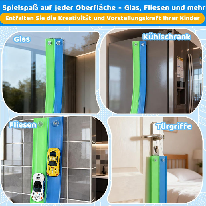 Flexible Autorennbahnen Kinder, 4.5M Rennbahn Inklusive 4 Autos, Tragbare Dual-Rennstrecke mit Rampe