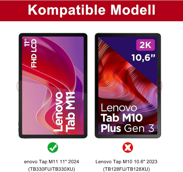 Tastatur Hülle für Lenovo Tab M11 2024, Deutsches QWERTZ, 7 Farben Beleuchtung Magnetisch Abnehmbare