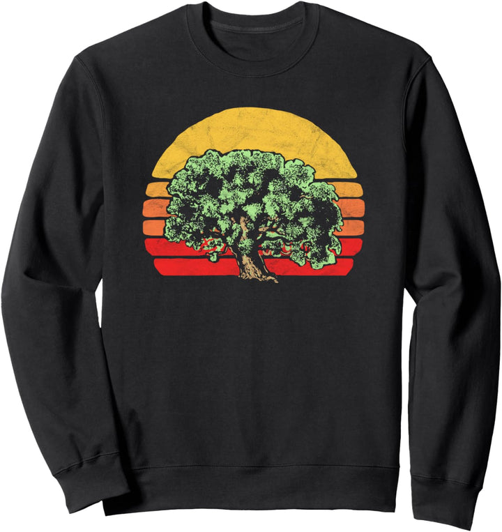 Retro Sun & Minimalist Oak Tree Nature Vibe Graphic Sweatshirt