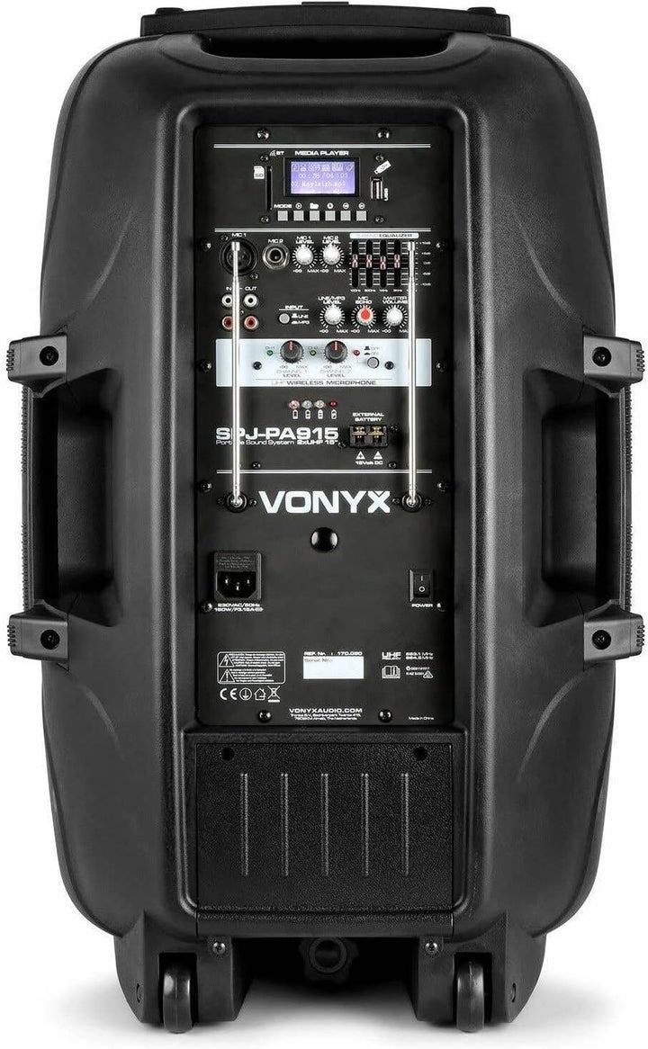Vonyx SPJ-PA915 - Mobiler Party Lautsprecher mit Akku, 700 Watt, Karaoke Anlage mit 2 Mikrofonen, Mu