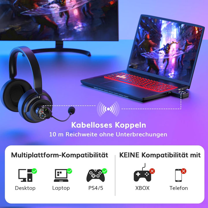 TONOR Kabellos ModMic Kompatibel mit PS4/PS5, Rauschunterdrückung/EIN-klick-Mute/USB-Aufladbar, Abne