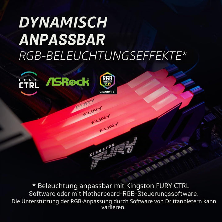 Kingston Fury Renegade Schwarz RGB 32GB 6400MT/s DDR5 CL32 DIMM Desktop Gaming Speicher (Kit mit 2 )