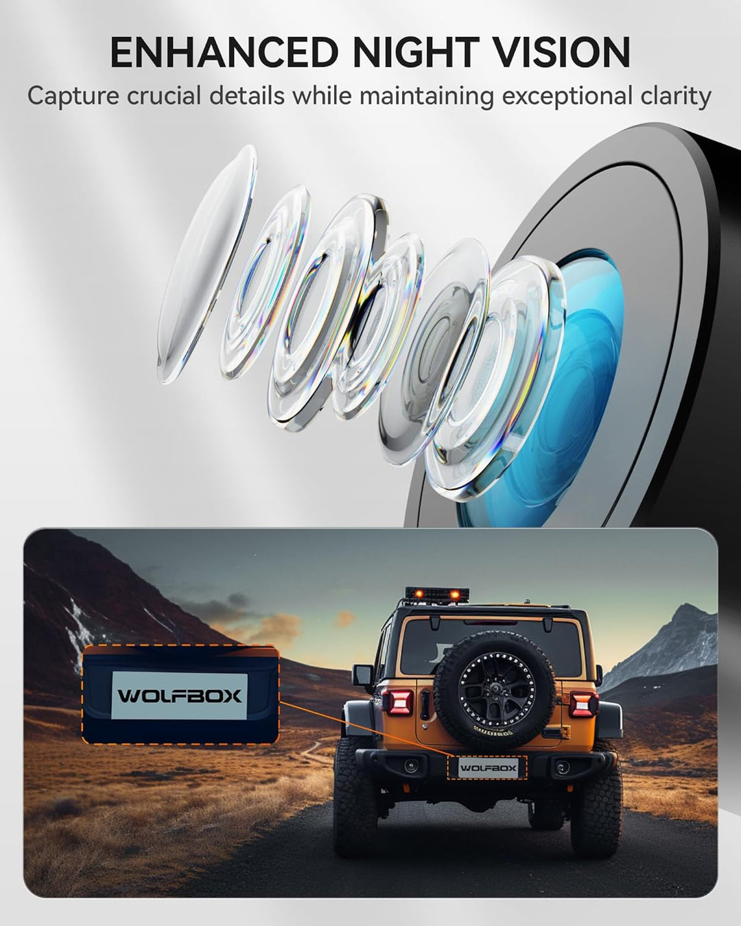 WOLFBOX Dashcam 4K + 2,5K für Rückspiegel: Front- und Rückspiegel Dashcam für Auto mit 12 Zoll Bilds