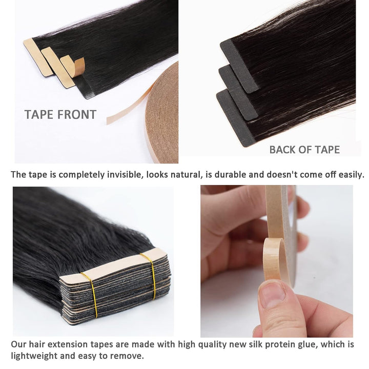 HotLulana Tape Extensions Echthaar Omber Off-Black Hellbraun Gemischt 20stück 40g 16zoll (40cm) 100%